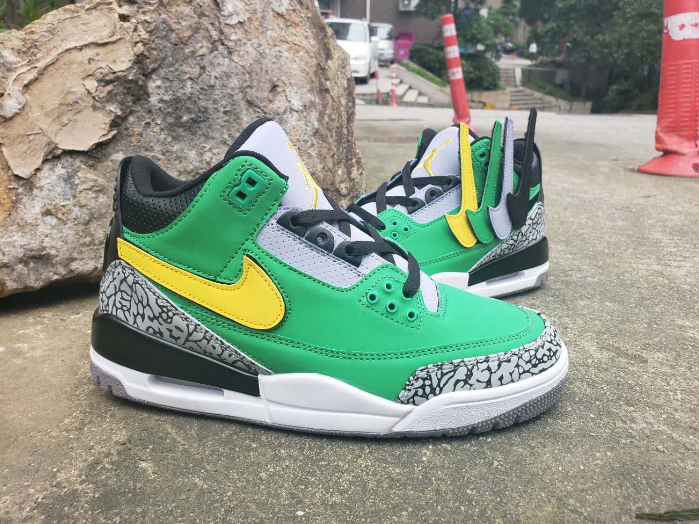 Air Jordan 3 Retro Green Black Yellow Cement Grey Shoes